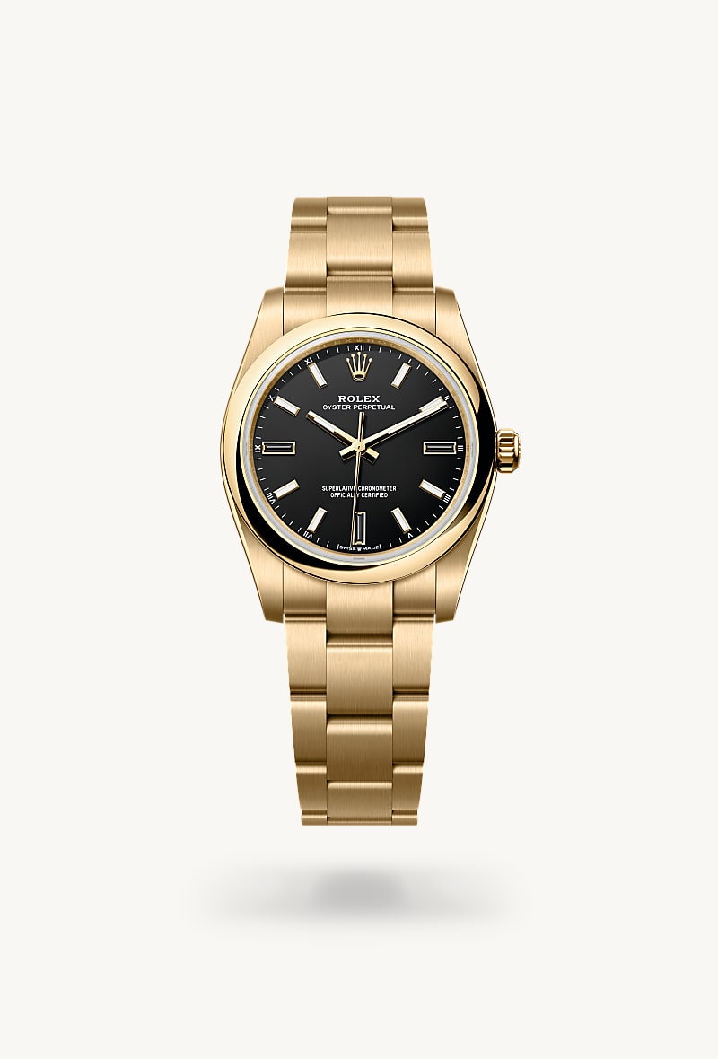 rolex Oyster Perpetual 34 en Oyster, 34 mm, oro amarillo, M124208-0001* Christie's