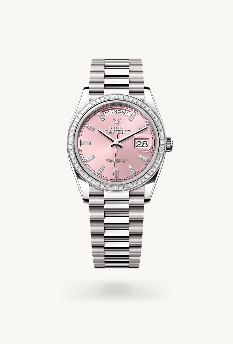 rolex Day-Date 36 en Oyster, 36 mm, oro blanco y diamantes, M128399TBR-0029* Christie's